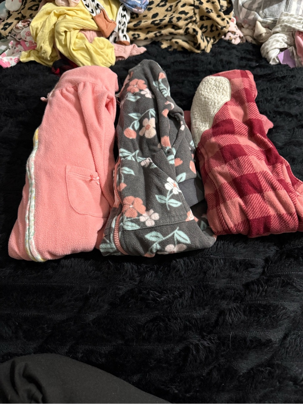 Carter's Pink and Gray Floral Fleece Pajama Set with Red Plaid Jacket